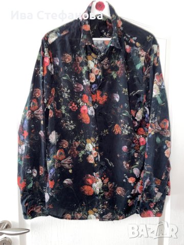 Нова черна спортно елегантна риза флорален принт hm H&M рози бароков стил барок винтидж , снимка 5 - Ризи - 41341258