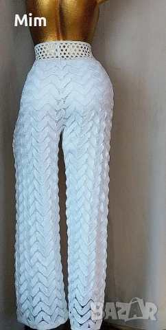  Резервирани AZARA Paris M/L Бял ажурен панталон , снимка 5 - Панталони - 52261634