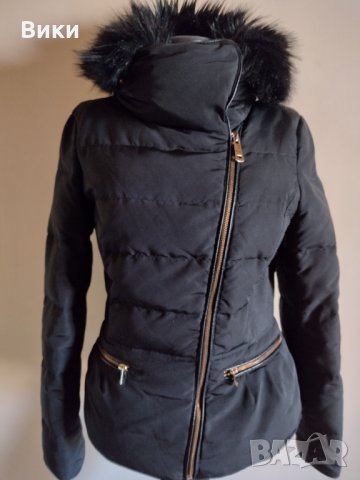 Дамско черно яке  с пух  Zara , снимка 2 - Якета - 34506346