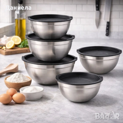 Комплект купи от неръждаема стомана 18/10 с капаци – 10 части, матово покритие