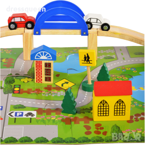 3975 Дървената играчка - комплект с колички с писта за игра, снимка 16 - Коли, камиони, мотори, писти - 44612693