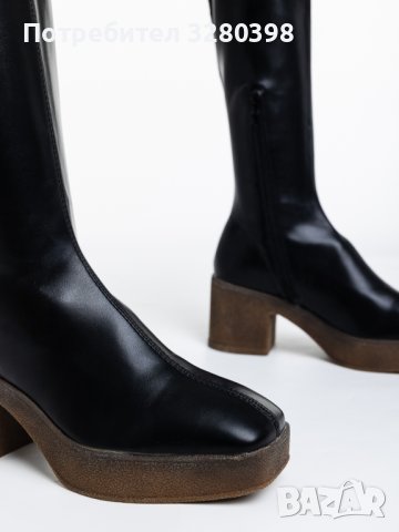 ПРОМОЦИЯ! -30% Дамски боти на ток от кожа в черен цвят, снимка 2 - Дамски боти - 42627547