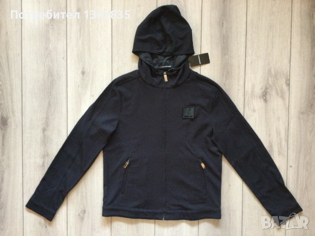 НОВ оригинален черен суичър яке EMPORIO ARMANI размер 54 / XL от Италия, снимка 4 - Суичъри - 52850611