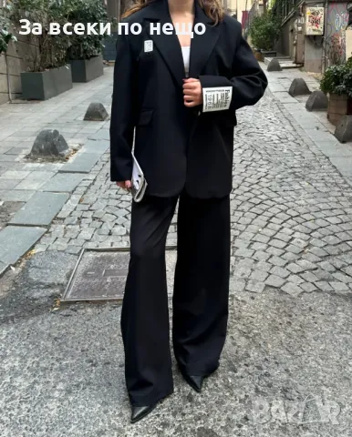 Дамски черен костюм с две части Код LFS342, снимка 3 - Костюми - 49613021