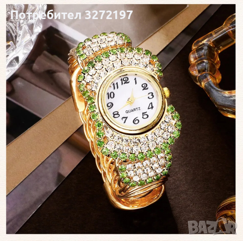 Комплект луксозен дамски кварцов часовник с кристали +бижута Relogio Feminino, снимка 3 - Дамски - 44804691