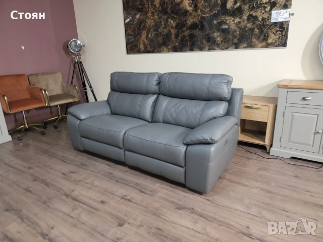 Италиански сив кожен диван тройка Lorenzo с ел. релакс механизъм, снимка 9 - Дивани и мека мебел - 53692889