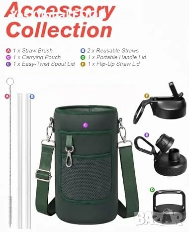 Coolflask термобутилка 1.9L със сламка и 3 капачки, снимка 2 - Термо продукти (термоси, термочаши) - 56095804