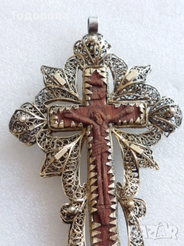 Много рядък руски филигранен кръст(сребро 84) и вграден Исус Христос изработен от чимширено дърво., снимка 4 - Икони - 52847446