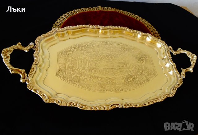 Бронзов поднос барок,картина Египет. , снимка 2 - Антикварни и старинни предмети - 35950980