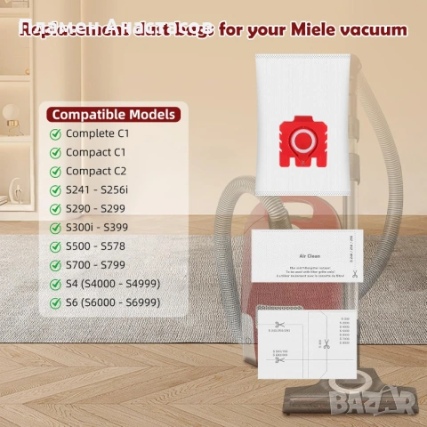 Комплект 12 торбички за прахосмукачка FJM 3D – съвместими с Miele HyClean Pure, с филтри, снимка 2 - Прахосмукачки - 53708462