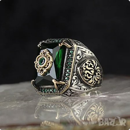 Пръстен с зелен циркон, посребрен