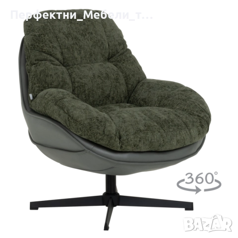Супер удобно,меко и красиво кресло -въртящо се на 360градуса,мека дамаска в беж или маслено зелена, снимка 2 - Дивани и мека мебел - 52035957