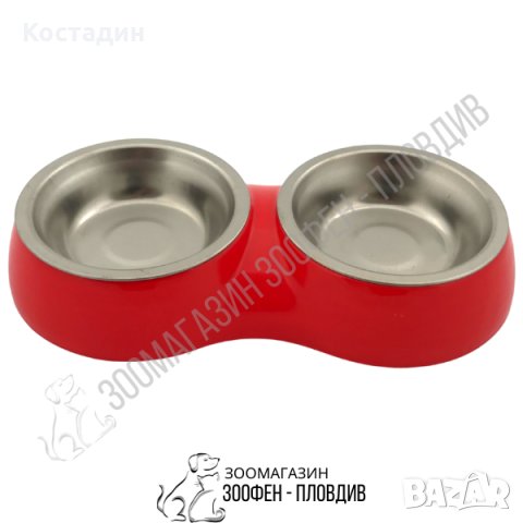 Двойна Пластмасова Купа с Две Купи Инокс - за Куче/Коте - Червен цвят