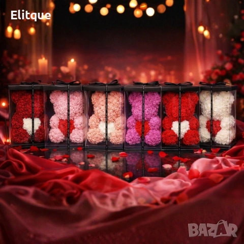 Мече от рози, 25см с подаръчна кутия в 3 цвята, снимка 15 - Подаръци за жени - 53040252