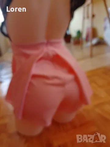 Секси розово късо гащеризонче с черна дантела, снимка 11 - Гащеризони - 49687134