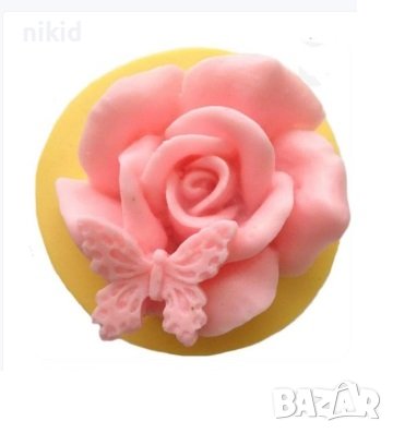 Голяма роза с кацнала пеперуда силиконов молд форма фондан гипс свещ сапун, снимка 2 - Форми - 36824651