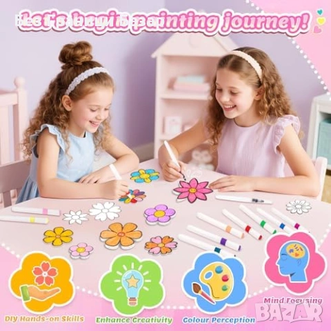 Нов Творчески комплект 3D цветя – 16 листа, 10 акрилни маркера, DIY деца, снимка 2 - Рисуване и оцветяване - 53697043