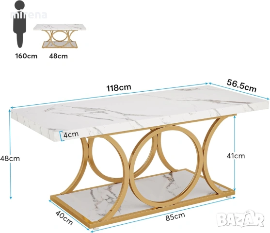 Правоъгълна масa модернa, 2-етажна изкуствен мрамор геометрични крака, снимка 2 - Маси - 53238251
