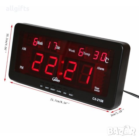 LED електронен часовник CX-2158 ,Термометър ,Аларма, снимка 2 - Други - 41205331