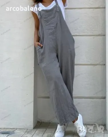 Дамски дълъг едноцветен гащеризон с тиранти, 3цвята , снимка 3 - Гащеризони - 50261288