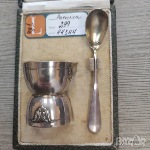 Старинна сребърна поставка за Яйце + сребърна лъжица, снимка 1