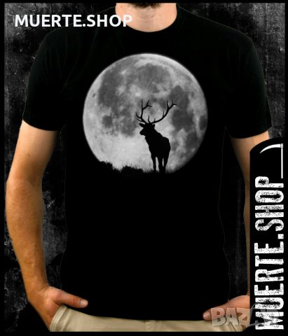 Черна тениска с щампа FULL MOON DEER