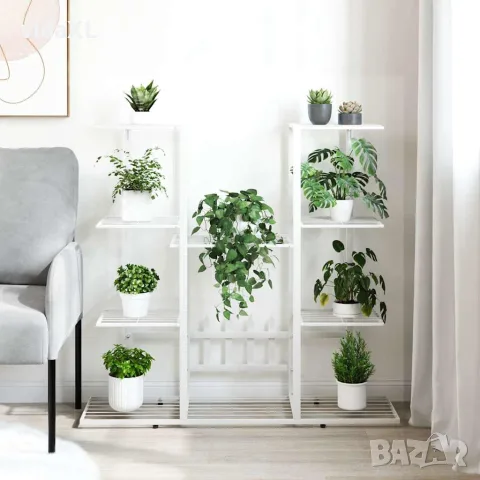 vidaXL Стойка за цветя, 94,5x25x89 см, бяла, желязо, снимка 3 - Саксии и кашпи - 56147169