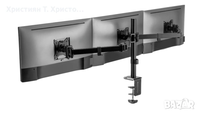 Стойка за 3 монитора, монтаж на бюро, от 17" до 27"