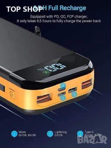 Ново Портативно зарядно 32000mAh с вградени кабели и PD 20W Външна батерия, снимка 6 - Външни батерии - 49567157