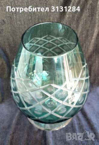 Кристална ваза гравирана зелена Германия 60-те години, снимка 8 - Антикварни и старинни предмети - 41116639