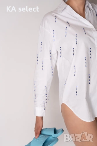 Бяла риза със сини мъниста, снимка 5 - Ризи - 51453030