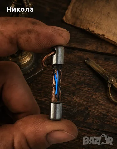 Tritium-BetaLight - Ръчно изработен Steampunk ключодържател със самосветеща тритиева ампула, снимка 3 - Други - 55741806