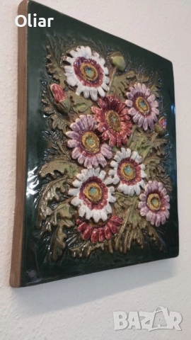 Чудесна картина от керамика. Швеция. Маргаритки. , снимка 5 - Картини - 52256803