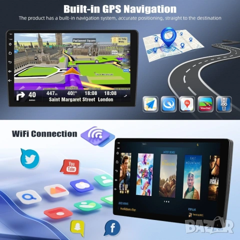 Мултимедия, Навигазия, за кола, за автомобил, универсална, Carplay, Android Auto, двоен дин, снимка 4 - Аксесоари и консумативи - 53379992
