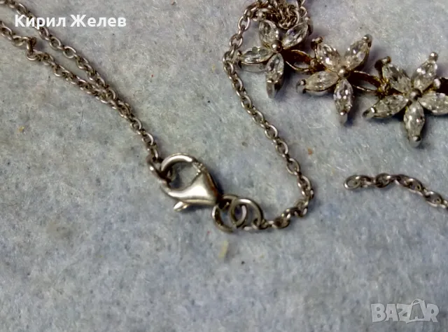 НЕЖНО ФЛОРАЛНО СРЕБЪРНО КОЛИЕ ЦВЕТЯ СРЕБРО 925 с БЯЛА ПОЗЛАТА Нужда от ЛЕК РЕМОНТ на ВЕРИЖКАТА 47974, снимка 9 - Колиета, медальони, синджири - 48952894