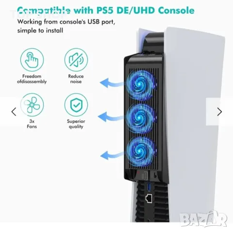 Охлаждащ вентилатор за PS5 с LED светлина, снимка 3 - Друга електроника - 48787763