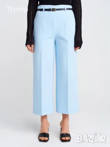 Стилен панталон с тънък колан, висока талия цвят син , снимка 4 - Панталони - 49797171