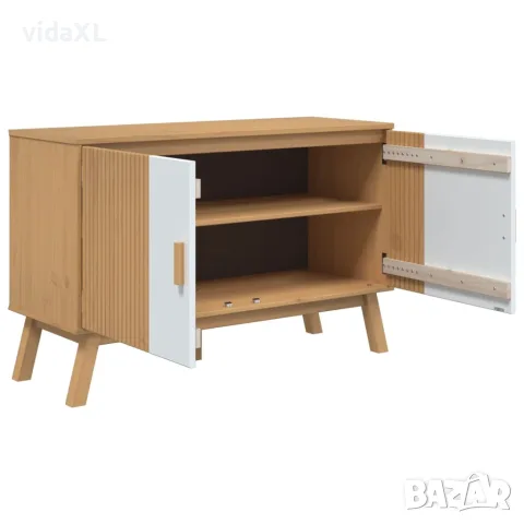 vidaXL Сайдборд OLDEN, бяло и кафяво, 114x43x73,5 см, бор масив, снимка 7 - Бюфети - 56147288