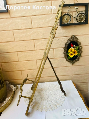 Красива голяма месингова поставка / статив / от Англия за картина, гоблен, голямо плато, книга, снимка 5 - Антикварни и старинни предмети - 53701874