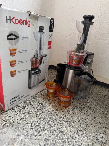 Бавнооборотна Сокоизстисквачка H.Koenig GSX24 400W Безшумна, Мощна, Цитруспреса, 3 Приставки!, снимка 2 - Сокоизстисквачки и цитрус преси - 52654102