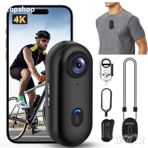 Lottsall D113A-Z1 мини екшън камера - 4K 64GB камера с 30M водоустойчивост, Hands-Free POS...