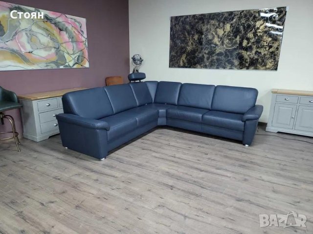 Син кожен ъглов диван Vercelli Belvita, снимка 9 - Дивани и мека мебел - 44246034