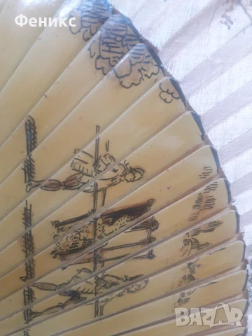 Старо дамско ветрило 19 век дърво и коприна ръчно рисувано, снимка 4 - Антикварни и старинни предмети - 51252468