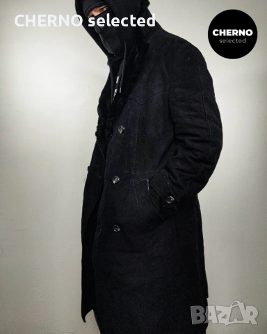 C&A дълго двуредно мъжко кожено палто от естествен велур с кожена яка – размер L , снимка 15 - Якета - 53668334