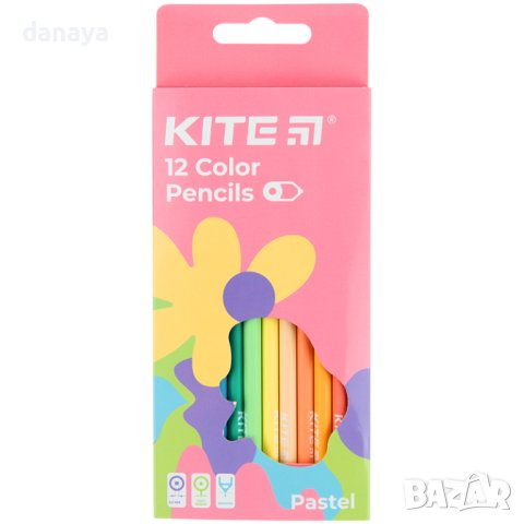 3866 Цветни моливи KITE, 12 пастелни цвята