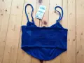 Stradivarius нов дамски топ бюстие корсет потник с банели, мрежеста материя в син цвят р-р S, снимка 4