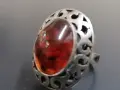 Стар, масивен, сребърен пръстен с кехлибар., снимка 5