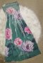 Зелена рокля на едри розови цветя без ръкав и презрамки, снимка 1 - Рокли - 41448917