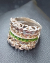 Винтидж / Стар семеен сребърен пръстен със зелен емайл / проба 925 , снимка 3