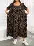 SHEIN 8XL Елегантна ежедневна бохо рокля голям размер с леопардов принт и къс ръкав , снимка 3